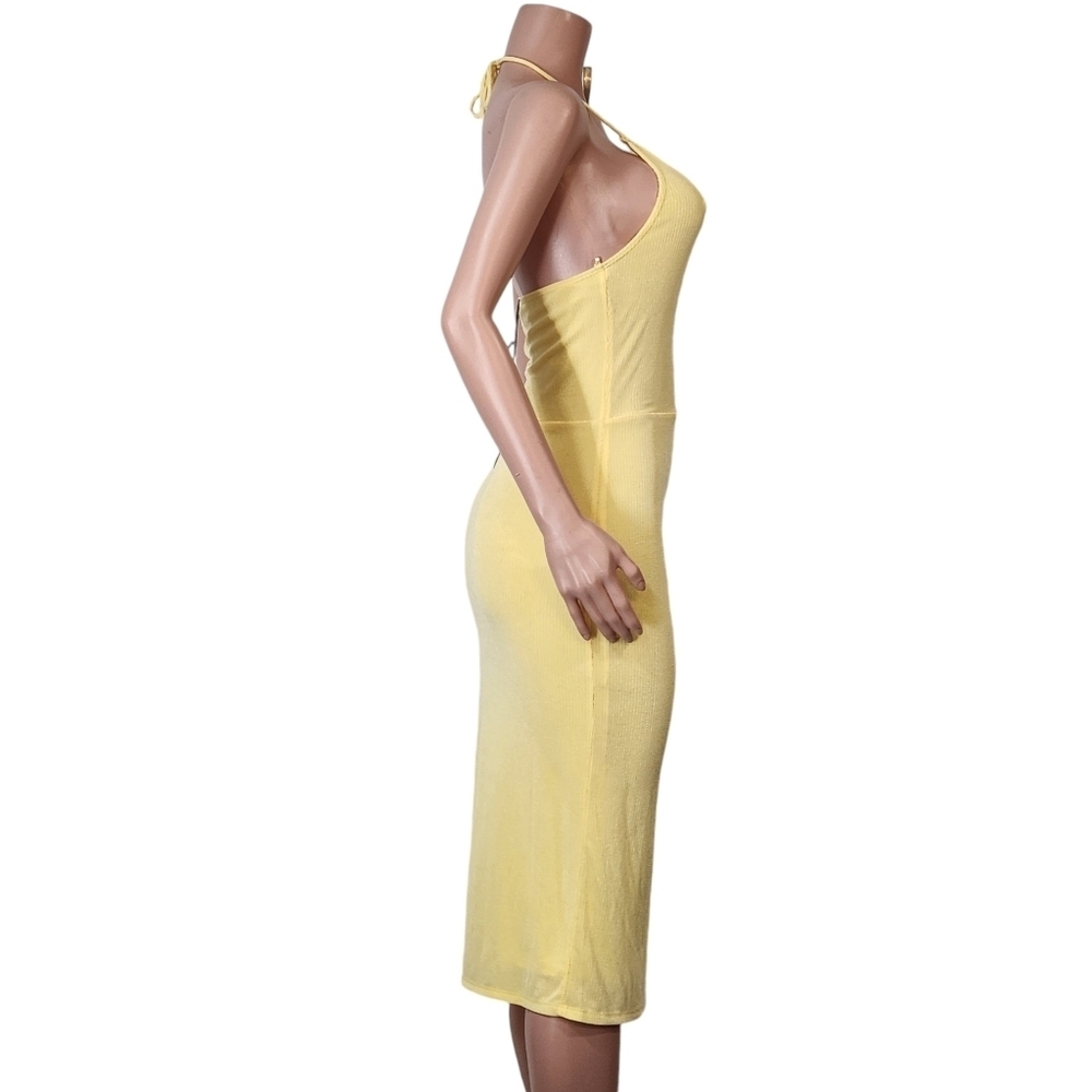 Nordstrom Wayf NWT Yellow Halter Scrunched Leg Fitted Dress Sz XS - Picture 8 of 11